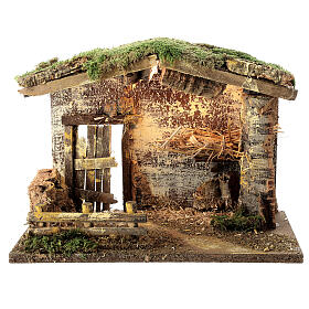 Capanna illuminata Natività steccato 25x35x20 cm per presepe 12 cm