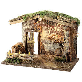 Capanna illuminata Natività steccato 25x35x20 cm per presepe 12 cm