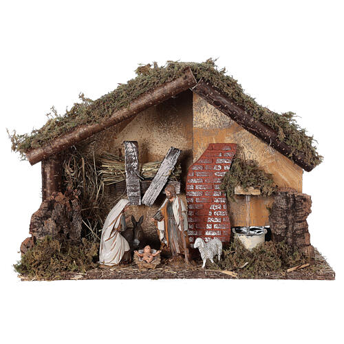 Stable with fountain 35x15x25 cm for Nativity scenes with 10 cm figurines 1