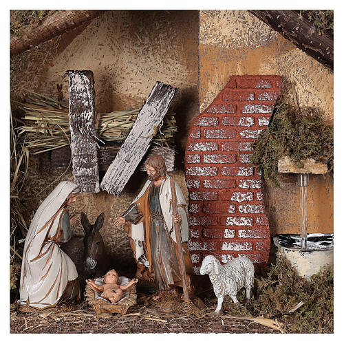 Stable with fountain 35x15x25 cm for Nativity scenes with 10 cm figurines 2