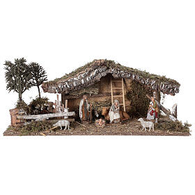 Stable with fence and trees 55x25x20 cm for Nativity scenes with 10 cm figurines
