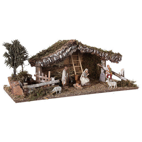 Stable with fence and trees 55x25x20 cm for Nativity scenes with 10 cm figurines 5