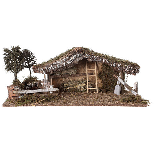 Stable with fence and trees 55x25x20 cm for Nativity scenes with 10 cm figurines 6