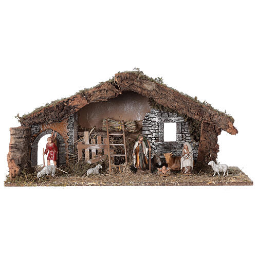 Pueblo para Belén de Navidad con fuente, luces, casas y figuras 8 cm altura  media, 35x60x40 cm