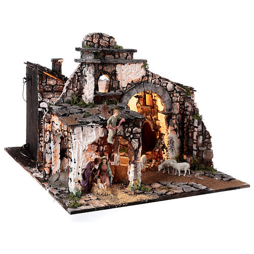Medieval hamlet 55x80x50 cm with mirror and 12 cm figurines 12