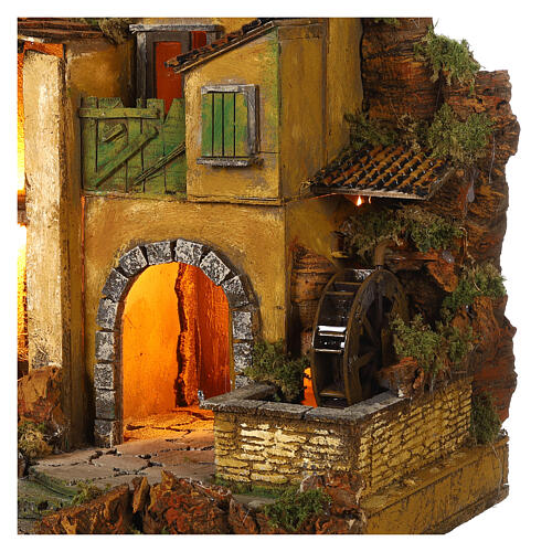 1700s Neapolitan nativity village with watermill 40x60x40 cm for 10 cm figures 2