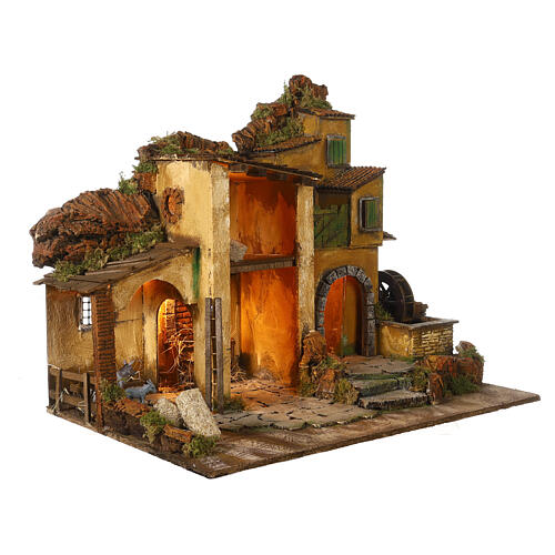 1700s Neapolitan nativity village with watermill 40x60x40 cm for 10 cm figures 5