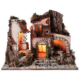 Scenografia w stylu XVIII wieku z młynem – szopka neapolitańska, 50×60×40 cm, do figurek 10 cm