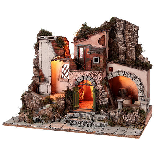 1700s village millstone Neapolitan nativity for 10 cm 50x60x40 cm 3