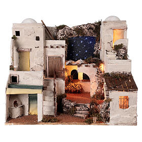 Borgo stile arabo con forno presepe napoletano 50x60x45 per statue 10 cm