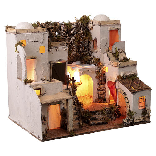 Borgo stile arabo con forno presepe napoletano 50x60x45 per statue 10 cm 3