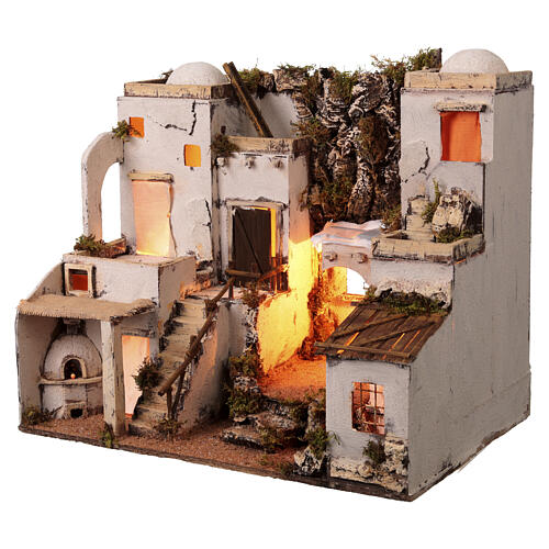 Borgo stile arabo con forno presepe napoletano 50x60x45 per statue 10 cm 4