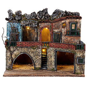 Neapolitan Nativity scene village two floors illuminated 40x50x30 for statues 8-10 cm