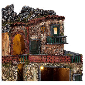 Neapolitan Nativity scene village two floors illuminated 40x50x30 for statues 8-10 cm