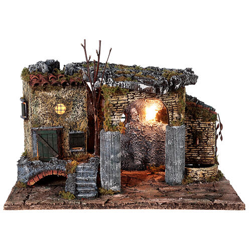 Ruínas de templo com casa cenário para presépio napolitano com figuras de altura média 8 cm, medidas: 42x50x30 cm 1