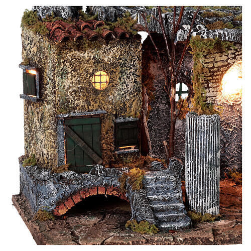 Ruínas de templo com casa cenário para presépio napolitano com figuras de altura média 8 cm, medidas: 42x50x30 cm 4
