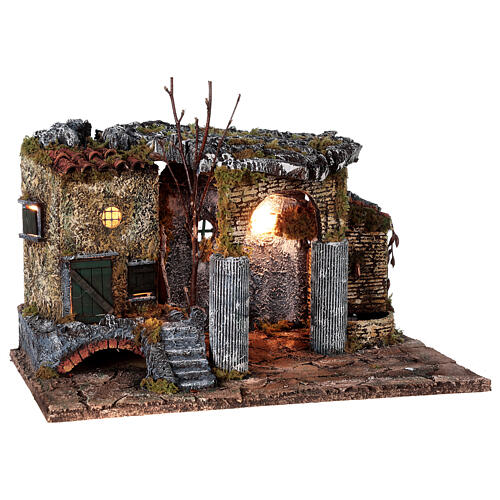 Ruínas de templo com casa cenário para presépio napolitano com figuras de altura média 8 cm, medidas: 42x50x30 cm 5