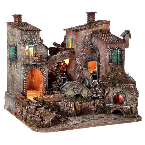 1700 setting mill oven bridge Neapolitan Nativity Scene 40x50x40 for statues 8-10 cm 5