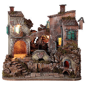 Rustic village set 1700s mill oven bridge 8-10 cm Neapolitan nativity 40x50x40 cm