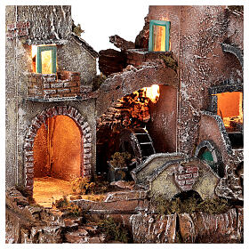 Rustic village set 1700s mill oven bridge 8-10 cm Neapolitan nativity 40x50x40 cm