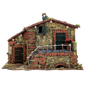 Casa em miniatura musgo e cortiça para presépio napolitano com figuras de altura média 6 cm, 25x32x20 cm