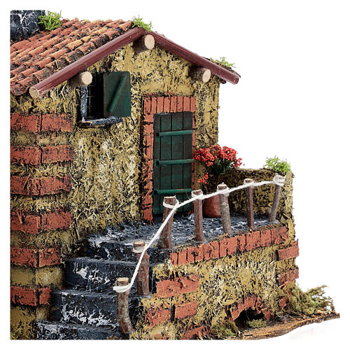 Casa em miniatura musgo e cortiça para presépio napolitano com figuras de altura média 6 cm, 25x32x20 cm 2