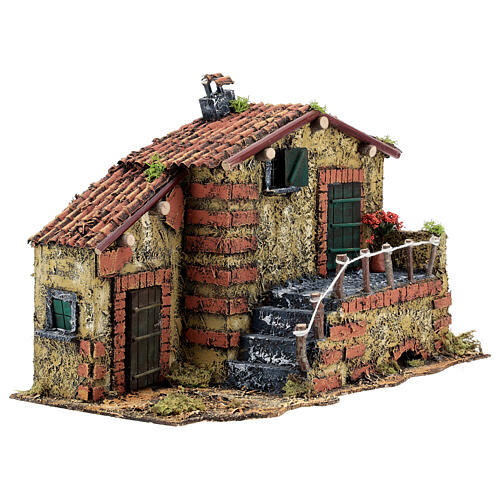 Casa em miniatura musgo e cortiça para presépio napolitano com figuras de altura média 6 cm, 25x32x20 cm 4