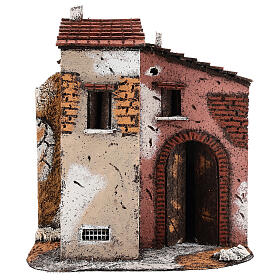 Casa em miniatura com portão aberto para presépio napolitano com figuras de altura média 10-12 cm, 27x24x14 cm