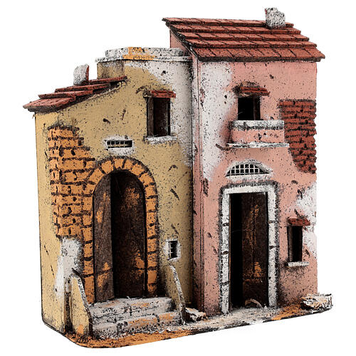 Cork houses on a road Neapolitan Nativity Scene 25x25x10 cm for 10 cm figurines 2