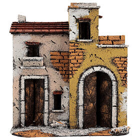 Neapolitan Nativity Scene setting houses on a road with balconies 25x25x10 cm for 10 cm figurines