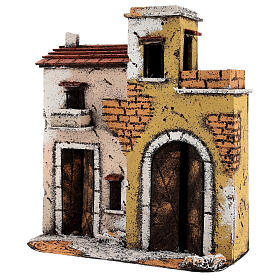 Neapolitan Nativity Scene setting houses on a road with balconies 25x25x10 cm for 10 cm figurines