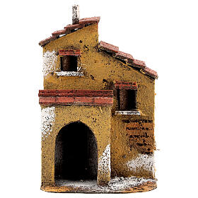 Casa de cortiça com muros cor ocre para presépio napolitano com figuras altura média 4 cm, medidas: 15,5x9,5x8 cm