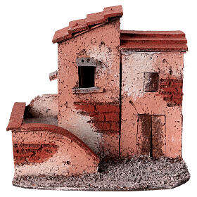 Duas casas em miniatura com escada cortiça para presépio napolitano com figuras altura média 3 cm, medidas: 13,5x13,5x9 cm