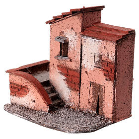 Duas casas em miniatura com escada cortiça para presépio napolitano com figuras altura média 3 cm, medidas: 13,5x13,5x9 cm