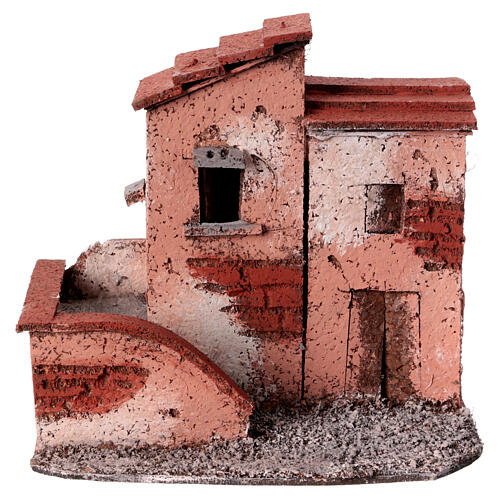 Duas casas em miniatura com escada cortiça para presépio napolitano com figuras altura média 3 cm, medidas: 13,5x13,5x9 cm 1