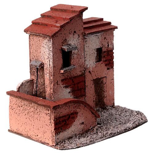 Duas casas em miniatura com escada cortiça para presépio napolitano com figuras altura média 3 cm, medidas: 13,5x13,5x9 cm 3