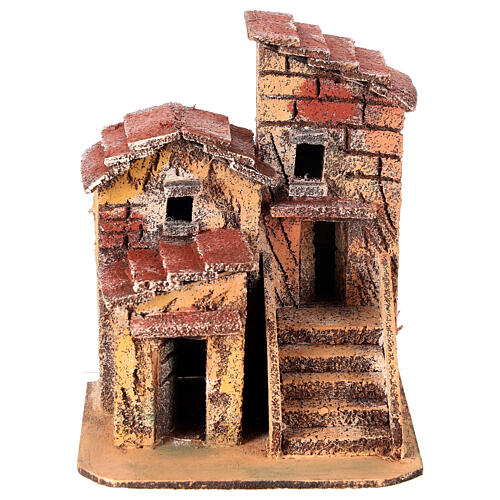 Couple of cork houses Neapolitan Nativity scene 15x10x10 cm for statues 3 cm 1