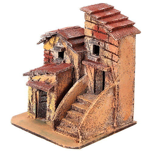 Couple of cork houses Neapolitan Nativity scene 15x10x10 cm for statues 3 cm 2