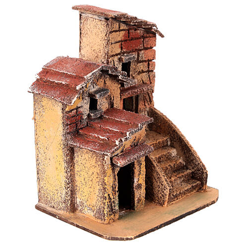 Couple of cork houses Neapolitan Nativity scene 15x10x10 cm for statues 3 cm 3