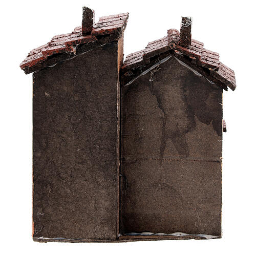 Duas casas em miniatura com escada e chaminés cortiça para presépio napolitano com figuras altura média 3 cm, medidas: 14x11x10 cm 4