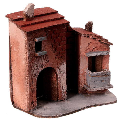 Casas pared corcho miniatura belén napolitano 15x15x5 para estatuas 4 cm 3