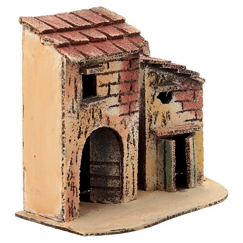 Miniaturowe domki i mur z korka do szopki neapolitańskiej,  15×15×5 cm, dla figurek 4 cm 3