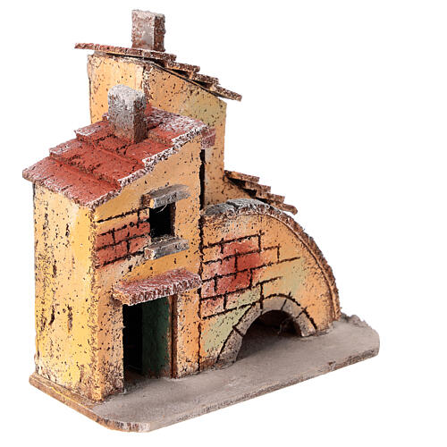 Casa em miniatura escada, telhado e chaminés para presépio napolitano com figuras altura média 3 cm, medidas: 13,5x14x9 cm 3