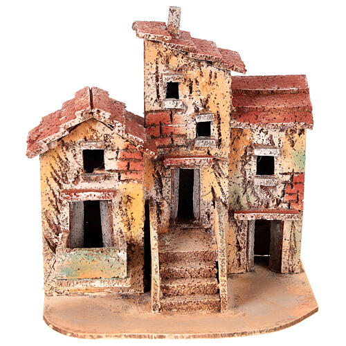 Three houses cork Neapolitan Nativity scene 15x15x10 for statues 3 cm 1