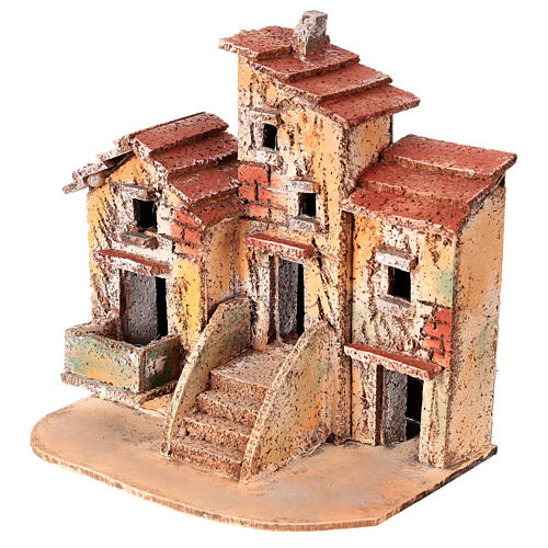 Three houses cork Neapolitan Nativity scene 15x15x10 for statues 3 cm 2