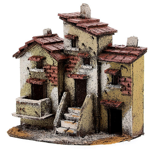 Três casas cortiça para presépio napolitano com figuras altura média 3 cm, medidas: 16x15,5x9,5 cm 2