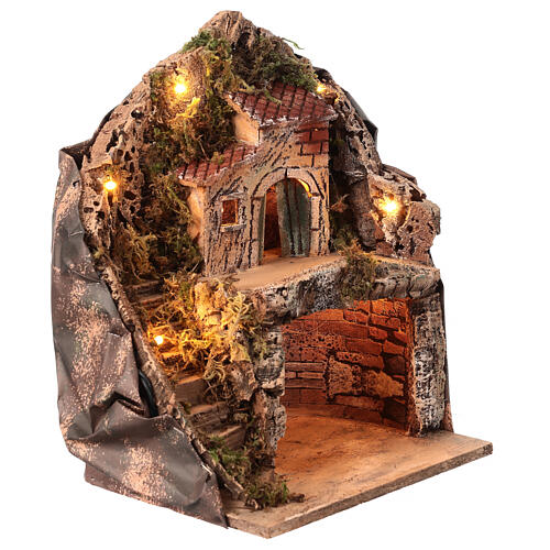 Gruta com casas ambientação para presépio napolitano com figuras altura média 6 cm, medidas: 33x27x21 cm 3