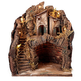 Stable with village for Neapolitan Nativity Scene with 6 cm figurines 35x25x20 cm