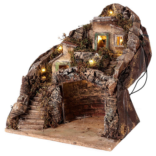 Pueblo casas montaña cueva belén napolitano 30x35x35 para estatuas 6 cm 2