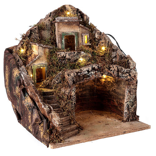 Pueblo casas montaña cueva belén napolitano 30x35x35 para estatuas 6 cm 3